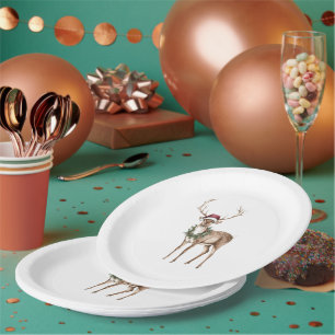 Red Hat Reindeer Christmas Paper Plate