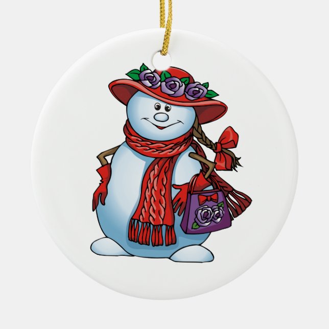 Red Hat Snowlady Ceramic Ornament (Front)