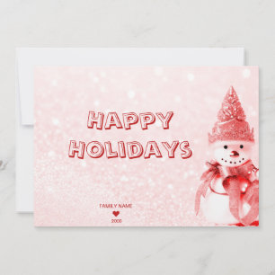 Red Hat Snowman Holiday Christmas Card