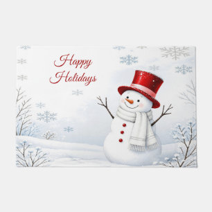 Red Hat Snowman Holiday Doormat