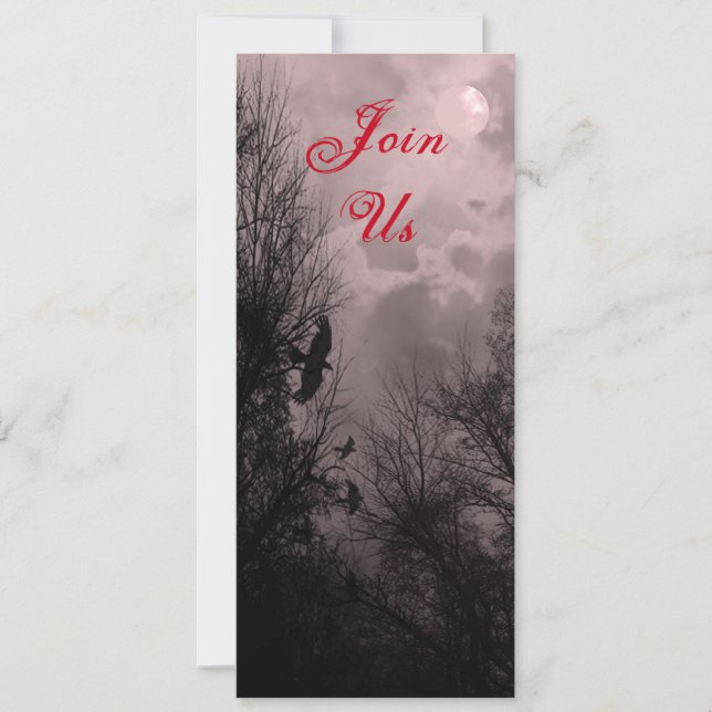Red Haunted Sky et Raven Custom 4x9.25 Invitation (Devant)
