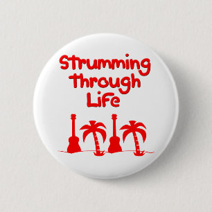 Red Hawaain Ukulele Uke Tropical Surf Design 2 Inch Round Button