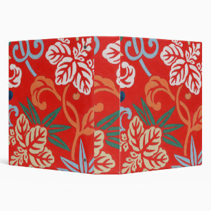 Red Hawaiian Japanese Kimono Design Floral Binder