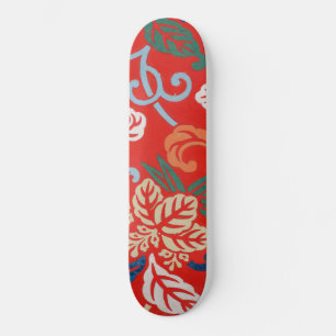 Red Hawaiian Japanese Kimono Design Floral Skateboard
