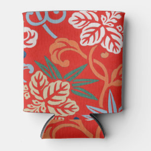 Red Hawaiian Japanese Kimono: Vintage Floral Can Cooler