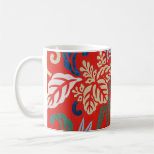 Red Hawaiian Japanese Kimono: Vintage Floral Coffee Mug