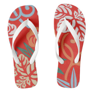 Red Hawaiian Japanese Kimono: Vintage Floral Flip Flops
