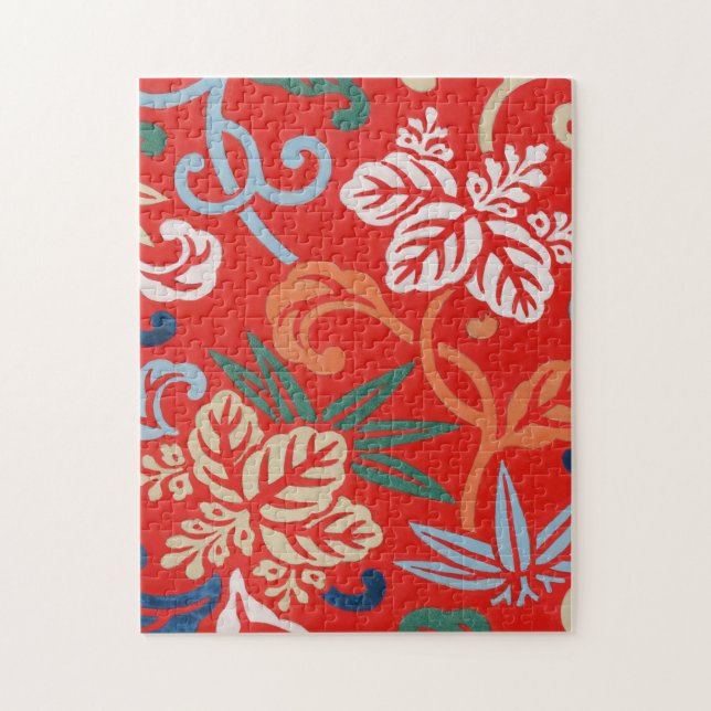 Red Hawaiian Japanese Kimono: Vintage Floral Jigsaw Puzzle (Vertical)