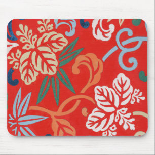 Red Hawaiian Japanese Kimono: Vintage Floral Mouse Pad