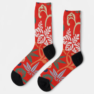 Red Hawaiian Japanese Kimono: Vintage Floral Socks