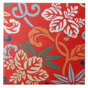 Red Hawaiian Japanese Kimono: Vintage Floral Tile