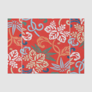 Red Hawaiian Japanese Kimono: Vintage Floral Tissue Paper