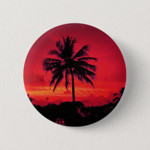 Red Hawaiian Sunset Exotic Palm Trees 2 Inch Round Button