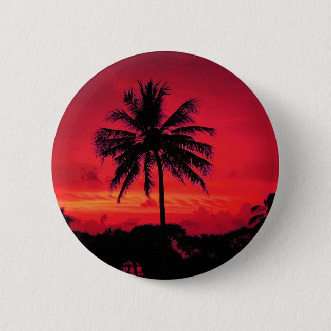 Red Hawaiian Sunset Exotic Palm Trees 2 Inch Round Button (Front)