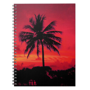 Red Hawaiian Sunset Exotic Palm Trees Notebook