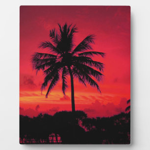 Red Hawaiian Sunset Exotic Palm Trees Plaque