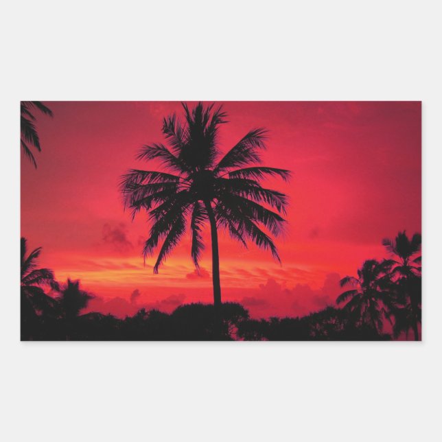 Red Hawaiian Sunset Exotic Palm Trees Sticker (Front)