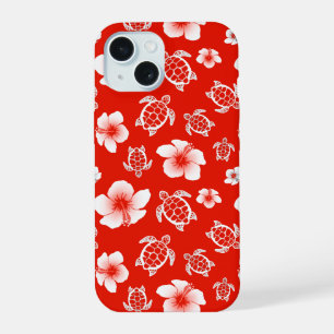 Red Hawaiian Turtles and Hibiscus iPhone 15 Case