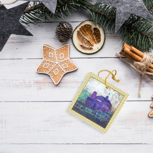 Red Hay Barn Ephemera Ceramic Ornament