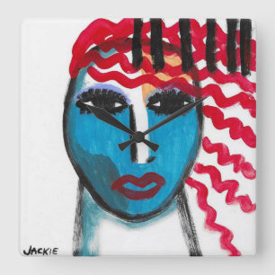 Red Head Abstract Decorative Art Square Wall Clock
