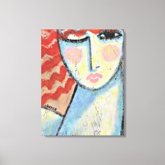 Red Head Abstract Portrait of a Woman on OSB Board Canvas Print (Front)