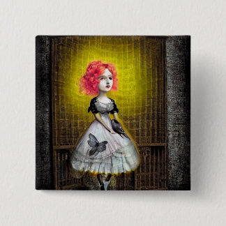 Red Head Girl with Bird 2 Inch Square Button