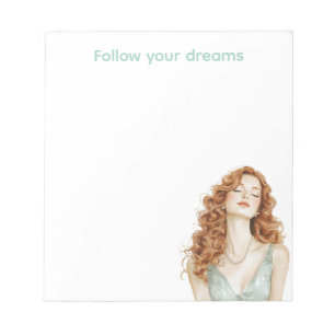 Red Head Lady Mint Dress Notepad