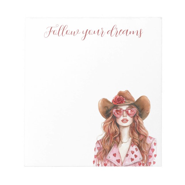 Red Head Lady Mint Dress Notepad (Front)