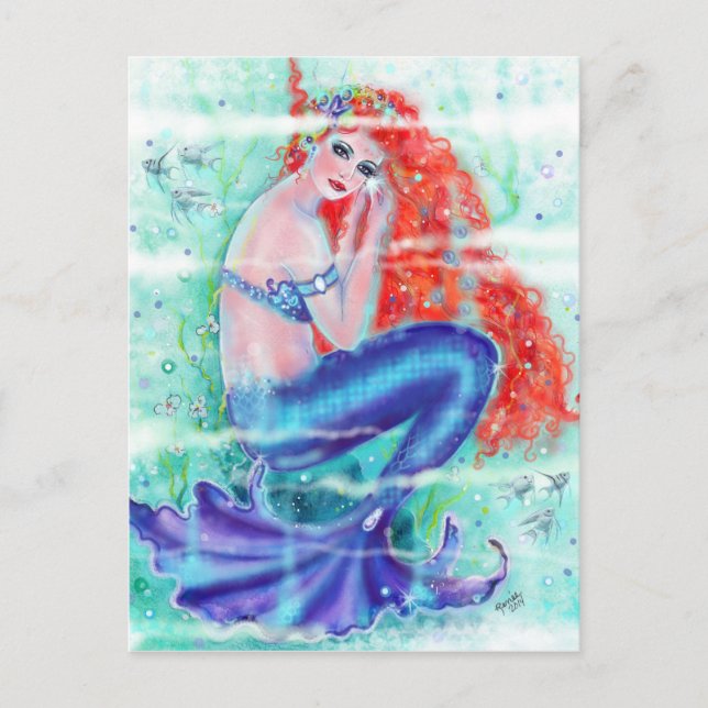 Red head mermaid with purple tail by Renee Postcard (Front)