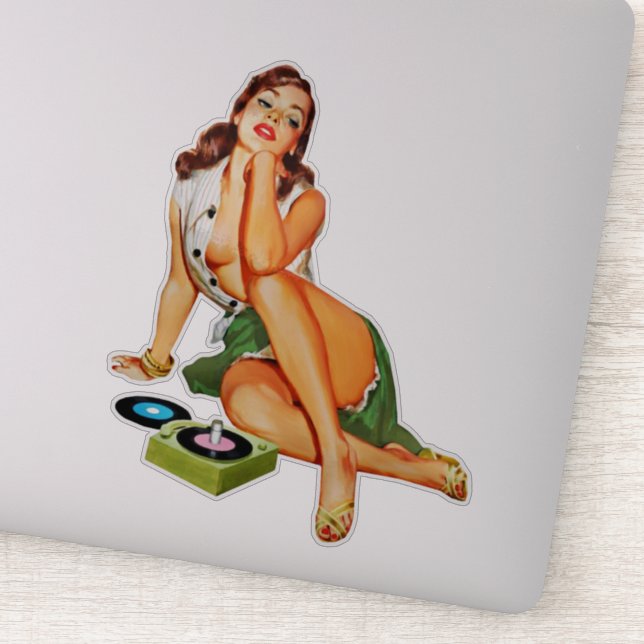 Red Head Pin-up Girl Playing Old Records (Detail)