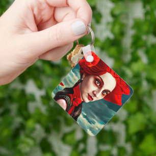 Red Head Poppy Flower Lady fantasy art Keychain