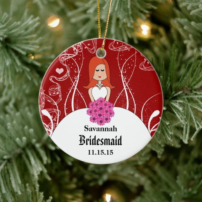 Red Head Wedding Gown Bridesmaid choose colours Ceramic Ornament (Tree)