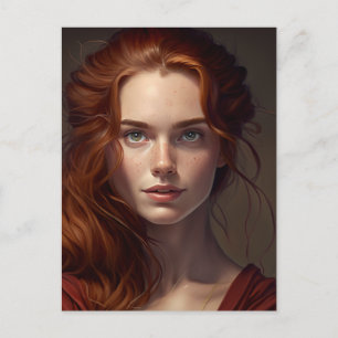 Red Head With Freckles Beautiful Woman Postcard