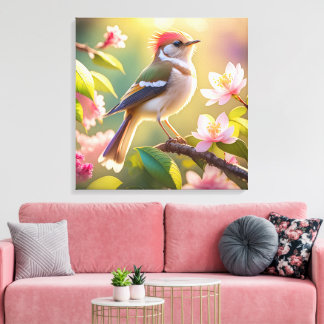 Red Headed Buff Chested Warbler Fantasy Bird Canvas Print