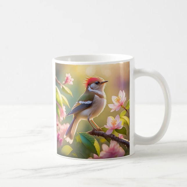 Red Headed Buff Chested Warbler Fantasy Bird Coffee Mug (Right)