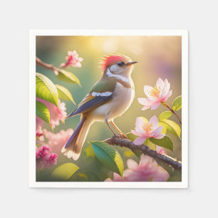 Red Headed Buff Chested Warbler Fantasy Bird Napkin
