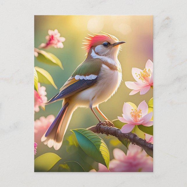 Red Headed Buff Chested Warbler Fantasy Bird Postcard (Front)