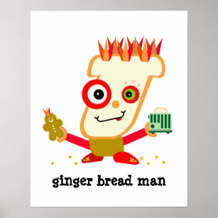Red-Headed Ginger Bread Man Kawaii Cartoon Poster