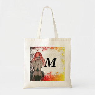 Red headed goth girl tote bag