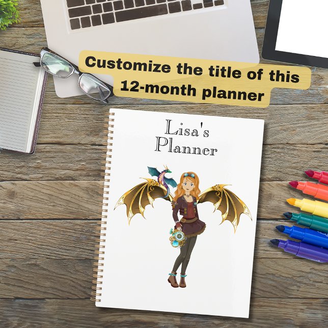 Red-Headed Steampunk Dragon Girl  Planner (Steampunk Dragon  Girl 12-month planner)