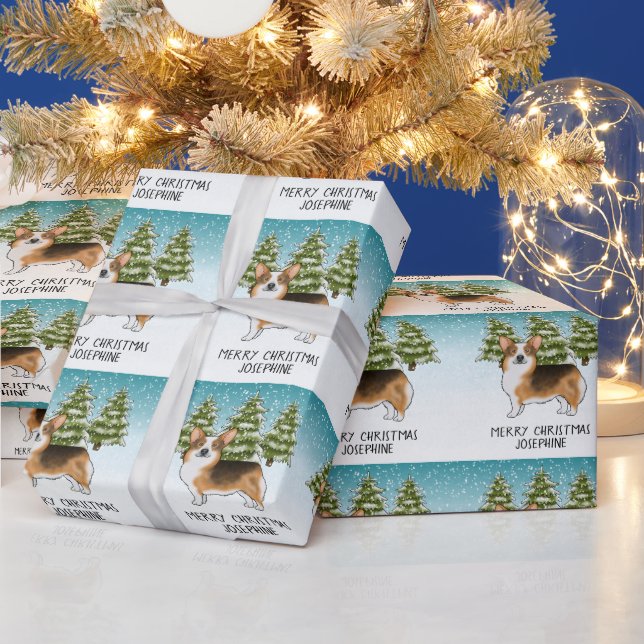 Red Headed Tri Pembroke Corgi Winter Christmas Wrapping Paper (Holidays)
