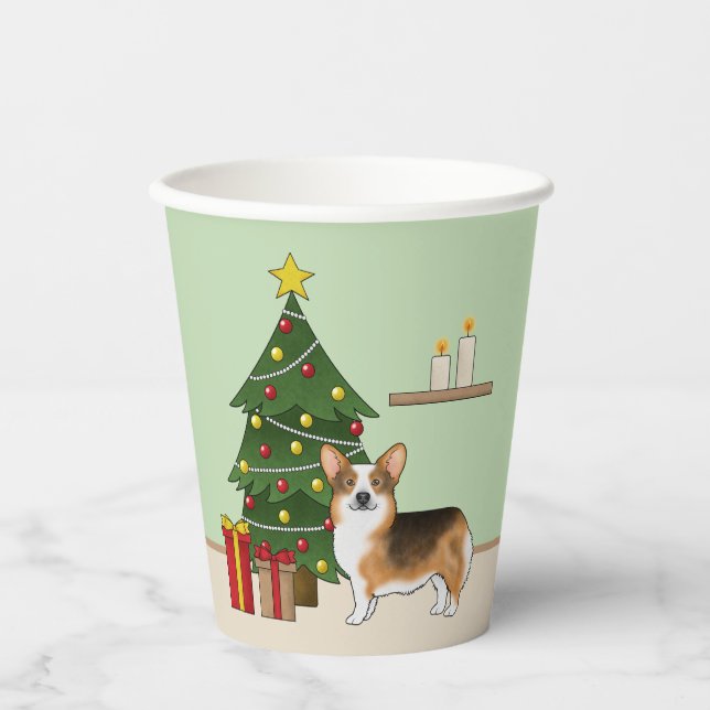 Red Headed Tri Pembroke Welsh Corgi Christmas Tree Paper Cups (Front)