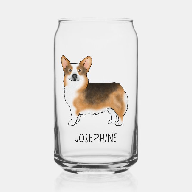 Red Headed Tri Pembroke Welsh Corgi Custom Name Can Glass (Front)