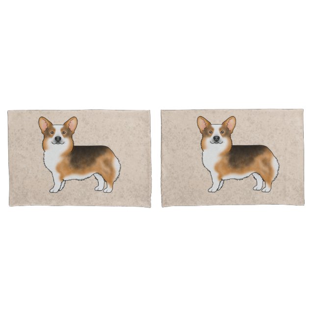 Red Headed Tri Pembroke Welsh Corgi Dogs Beige Pillowcase (Front-Set)