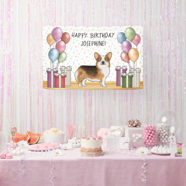 Red Headed Tri Pembroke Welsh Corgi Happy Birthday Banner (Party)
