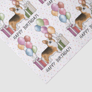 Red Headed Tri Pembroke Welsh Corgi Happy Birthday Tissue Paper