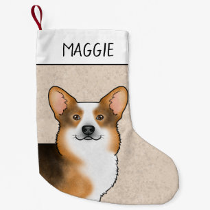 Red Headed Tri Pembroke Welsh Corgi Head And Name Small Christmas Stocking