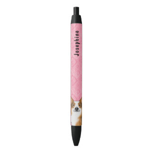 Red Headed Tri Pembroke Welsh Corgi Hearts & Name Black Ink Pen