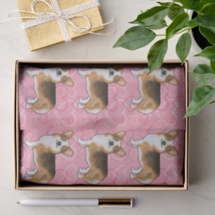 Red Headed Tri Pembroke Welsh Corgi Love Pink Tissue Paper