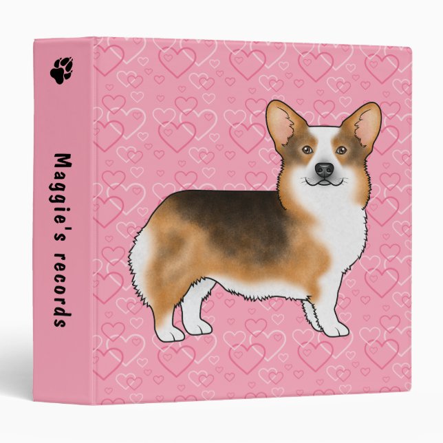 Red Headed Tri Pembroke Welsh Corgi Pink Hearts Binder (Front/Spine)